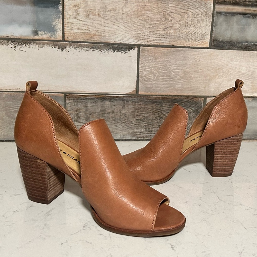 EUC 🍀 Lucky Brand Junai Leather Open Peep Toe Ankle Bootie Heeled Sandals - Picture 6 of 16